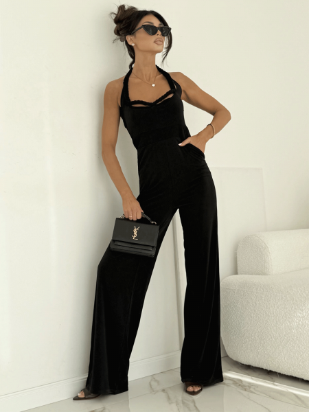 Stylowy kombinezon z odkrytymi plecami ELORIA - czarny 2