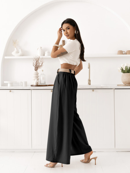 Eleganckie spodnie z szerokimi nogawkami SOLVEA - czarne