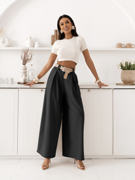 Eleganckie spodnie z szerokimi nogawkami SOLVEA - czarne 2