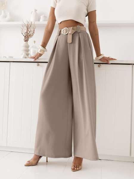 Eleganckie spodnie z szerokimi nogawkami SOLVEA - mocha mousse