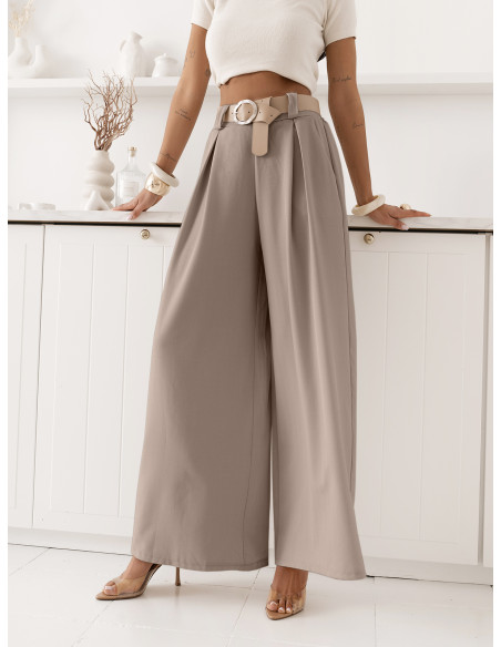 Eleganckie spodnie z szerokimi nogawkami SOLVEA - mocha mousse