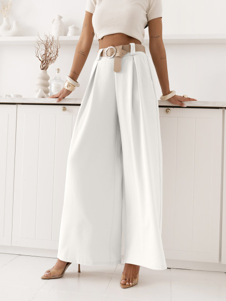 Eleganckie spodnie z szerokimi nogawkami SOLVEA - białe