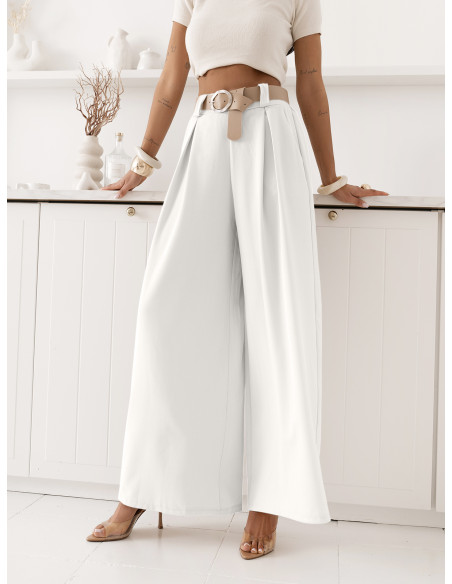Eleganckie spodnie z szerokimi nogawkami SOLVEA - białe