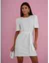 Sukienka mini z krótkim rękawem z paskiem OLIVRA - biała