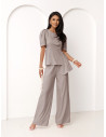 Stylowy komplet z szerokimi spodniami ZEFRA - mocha mousse