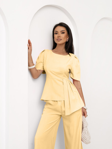 Stylowy komplet z szerokimi spodniami ZEFRA - cytrynowy
