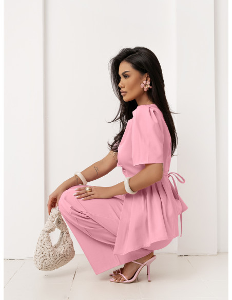 Stylowy komplet z szerokimi spodniami ZEFRA - pudrowy róż