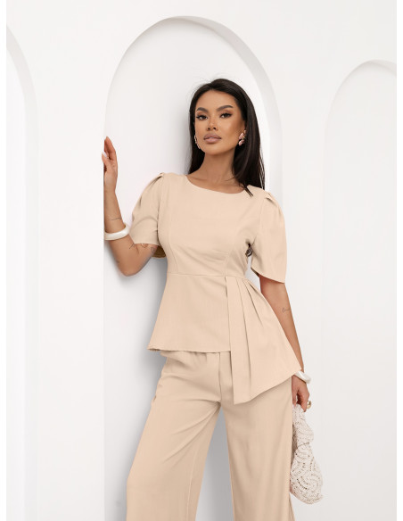 Stylowy komplet z szerokimi spodniami ZEFRA - beżowy
