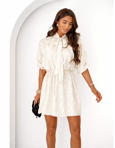 Koronkowa sukienka mini z wiązaniem VIVELLA - ecru