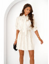 Koronkowa sukienka mini z wiązaniem VIVELLA - ecru
