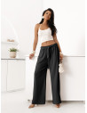 Szerokie spodnie z wiązaniem BREZELLA - czarne