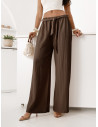 Szerokie spodnie z wiązaniem BREZELLA - czekoladowe
