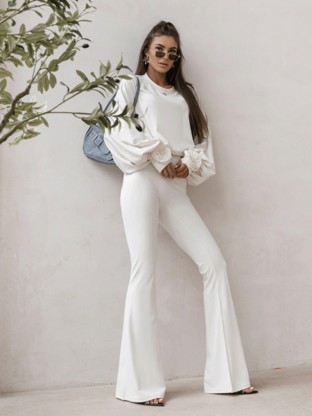 Stylowa bluza oversize ze ściągaczem - śmietankowa 2