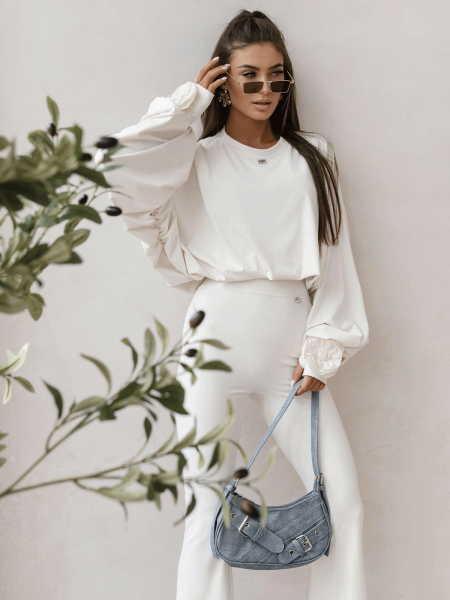 Stylowa bluza oversize ze ściągaczem - śmietankowa