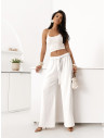 Szerokie spodnie z wiązaniem BREZELLA - białe