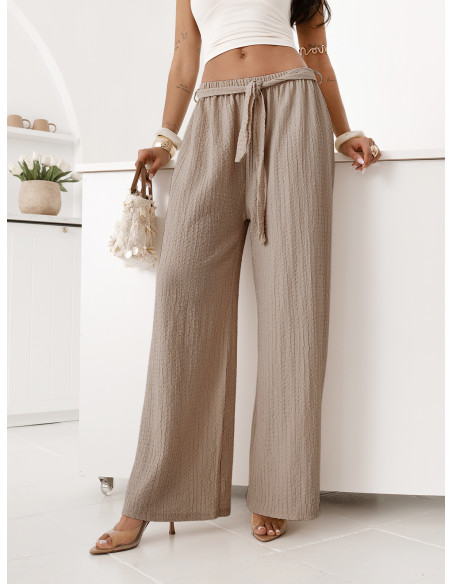 Szerokie spodnie z wiązaniem BREZELLA - mocha mousse