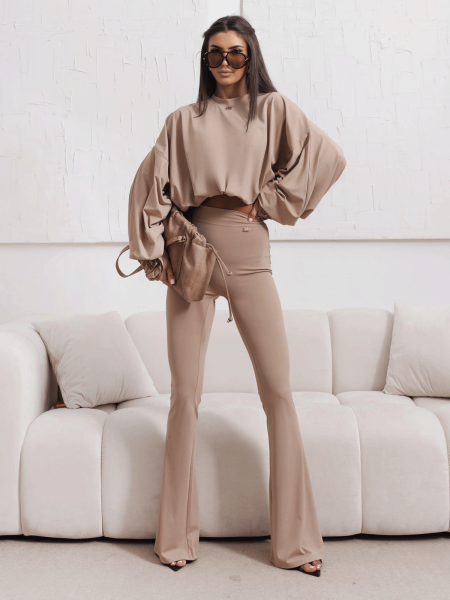 Stylowa bluza oversize ze ściągaczem LURENA - cappuccino 2