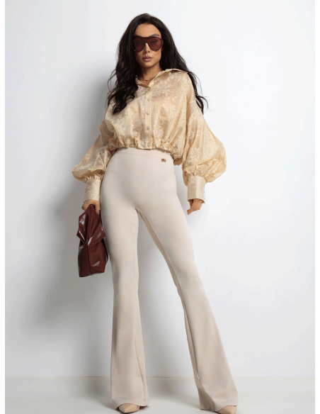 Elastyczne spodnie dzwony z marszczeniem LIVORA - beżowe