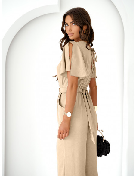 Stylowy kombinezon z szerokimi nogawkami DORELA - beżowy