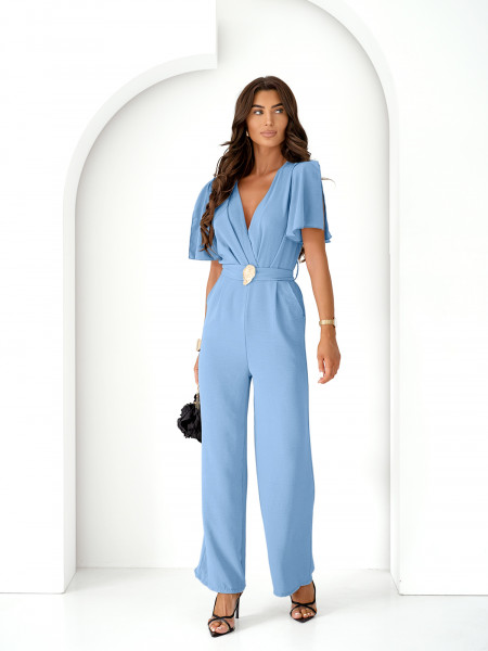 Stylowy kombinezon z szerokimi nogawkami DORELA - błękitny 2