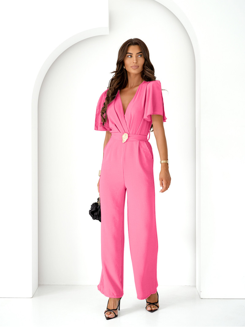 Stylowy kombinezon z szerokimi nogawkami DORELA - pudrowy róż