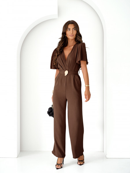 Stylowy kombinezon z szerokimi nogawkami DORELA - czekoladowy 2