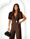 Stylowy kombinezon z szerokimi nogawkami DORELA - czekoladowy