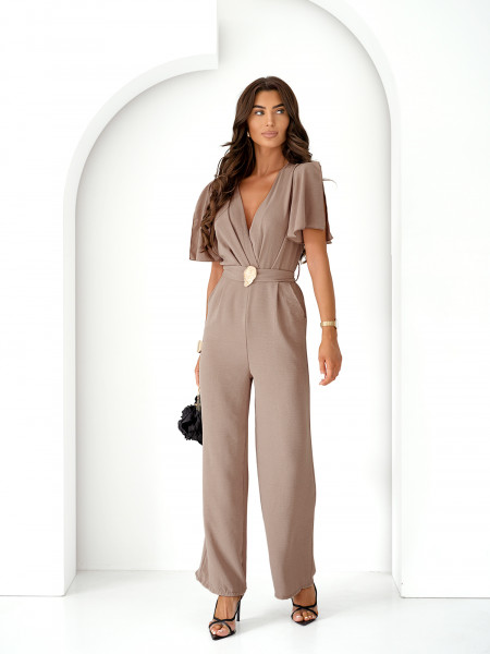 Stylowy kombinezon z szerokimi nogawkami DORELA - mocha mousse