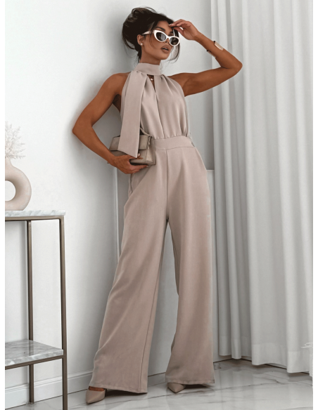 Elegancki kombinezon z szerokimi nogawkami SILVORA - mocca