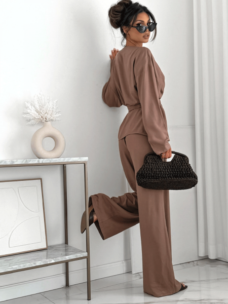 Bawełniany komplet z szerokimi spodniami DALVIRA - cappuccino 2