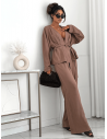 Bawełniany komplet z szerokimi spodniami DALVIRA - cappuccino