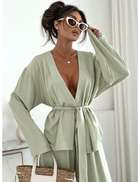 Bawełniany komplet z szerokimi spodniami DALVIRA - szałwiowy