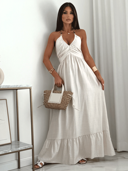 Bawełniana sukienka maxi SOVELLA - beżowa