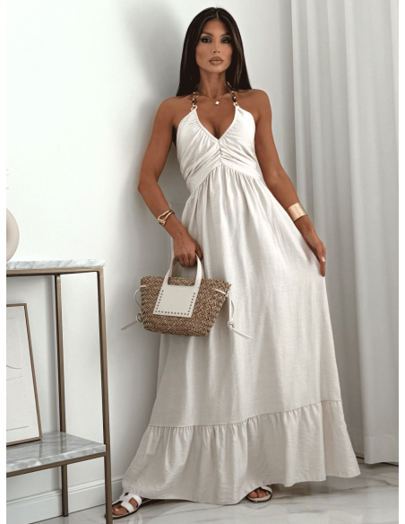 Bawełniana sukienka maxi SOVELLA - beżowa