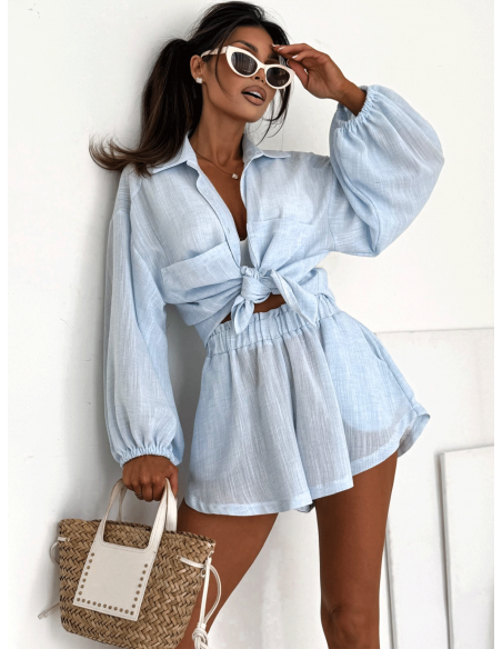 Bawełniany komplet z krótkimi spodenkami CALVINA - błękitny