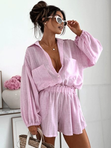 Bawełniany komplet z krótkimi spodenkami CALVINA - pudrowy róż 2