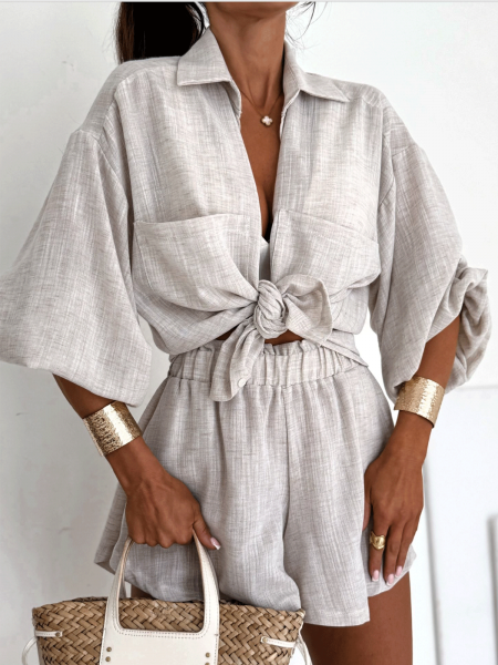 Bawełniany komplet z krótkimi spodenkami CALVINA - mocca 2