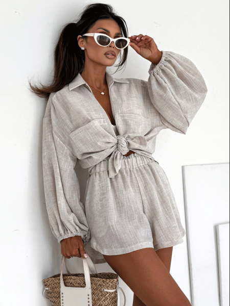 Bawełniany komplet z krótkimi spodenkami CALVINA - mocca