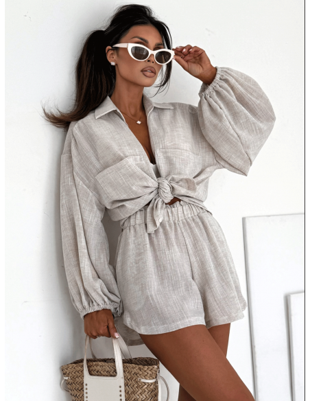 Bawełniany komplet z krótkimi spodenkami CALVINA - mocca