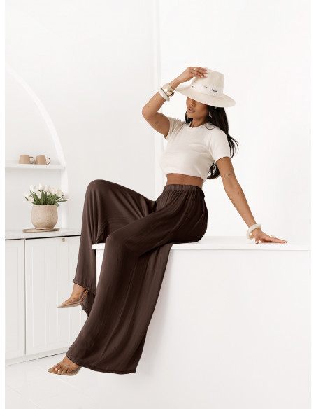 Wiskozowe szerokie spodnie NOVELLEA - czekoladowe