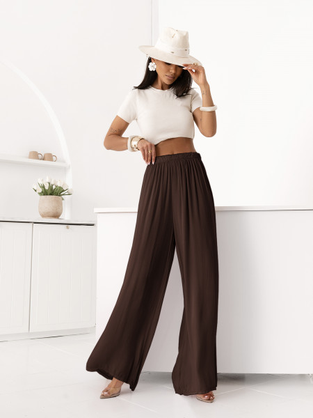 Wiskozowe szerokie spodnie NOVELLEA - czekoladowe 2