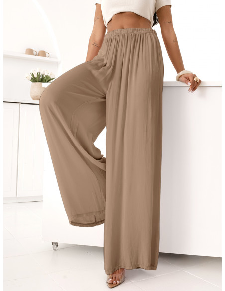Wiskozowe szerokie spodnie NOVELLEA - cappuccino