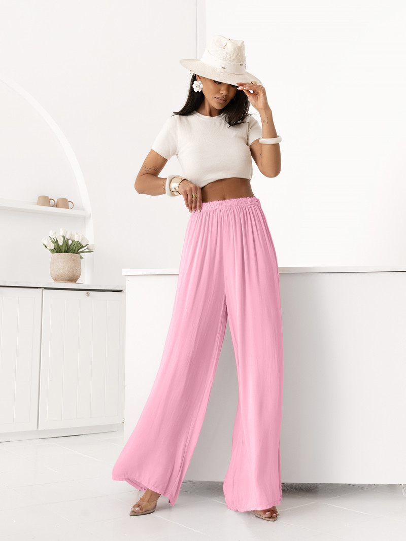 Wiskozowe szerokie spodnie NOVELLEA - pudrowy róż