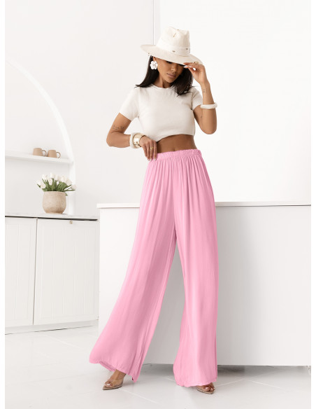 Wiskozowe szerokie spodnie NOVELLEA - pudrowy róż