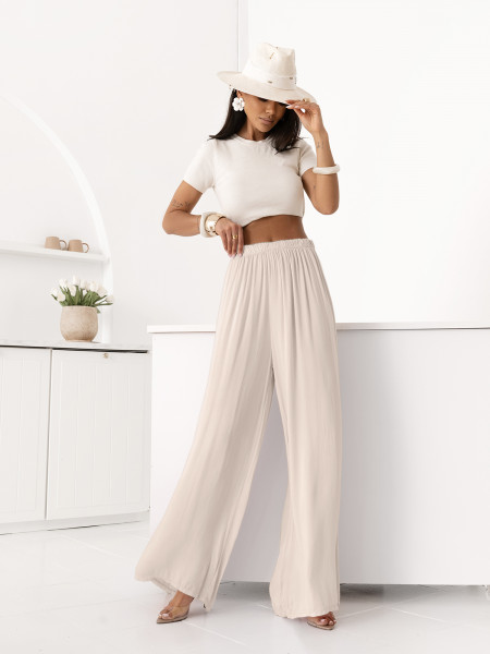 Wiskozowe szerokie spodnie NOVELLEA - beżowe 2