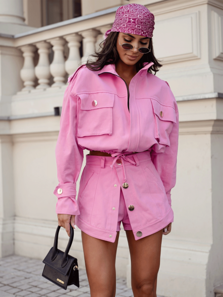 Stylowe jeansowe spódnico-spodenki ZARELIA - różowe