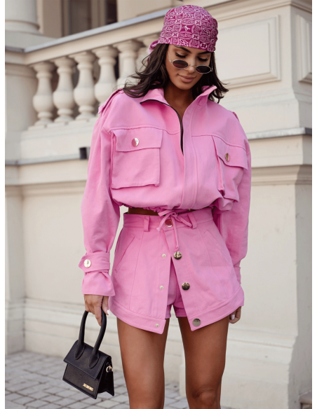 Stylowe jeansowe spódnico-spodenki ZARELIA - różowe