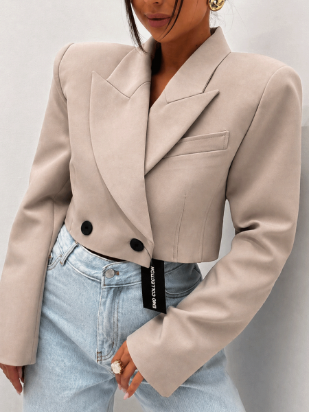 Elegancka krótka marynarka oversize KAMALU - mocca