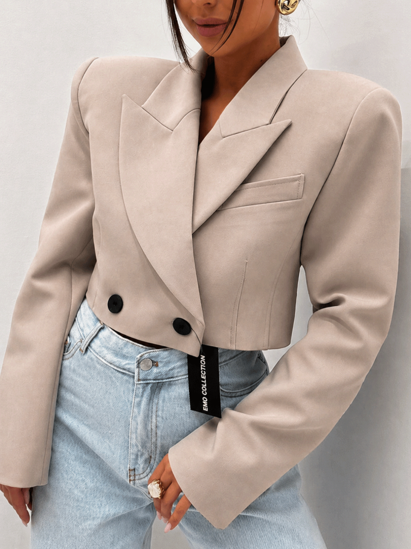 Elegancka krótka marynarka oversize KAMALU - mocca