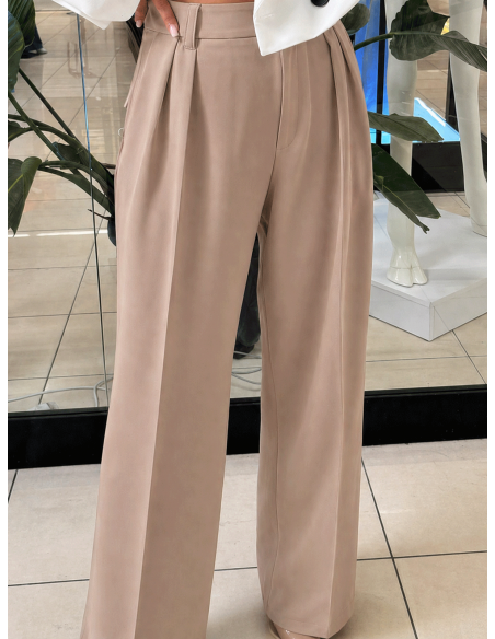 Eleganckie spodnie z zakładkami MIHO - mocca